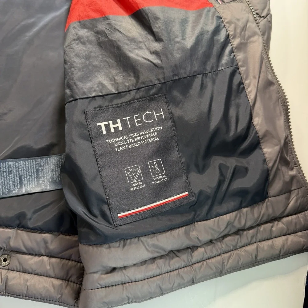 Tommy‎ Hilfiger Gray Full Zip Quilted Puffer Jacket M Classic Preppy